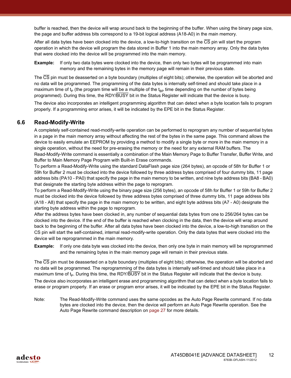 6 read-modify-write | Rainbow Electronics AT45DB041E User Manual | Page 12 / 71