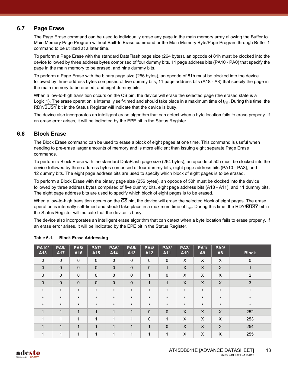 8 block erase, 7 page erase | Rainbow Electronics AT45DB041E User Manual | Page 13 / 71