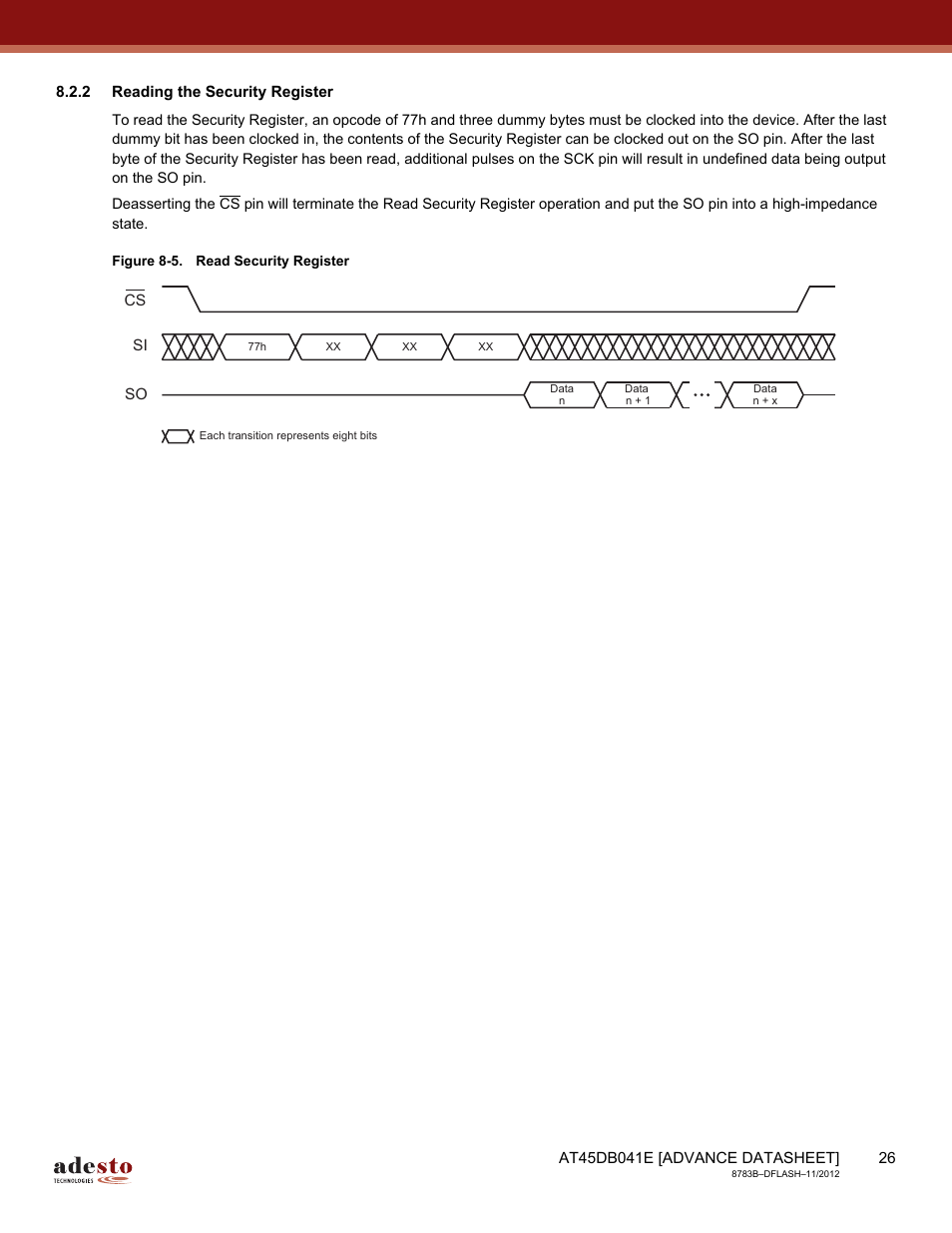 2 reading the security register | Rainbow Electronics AT45DB041E User Manual | Page 26 / 71