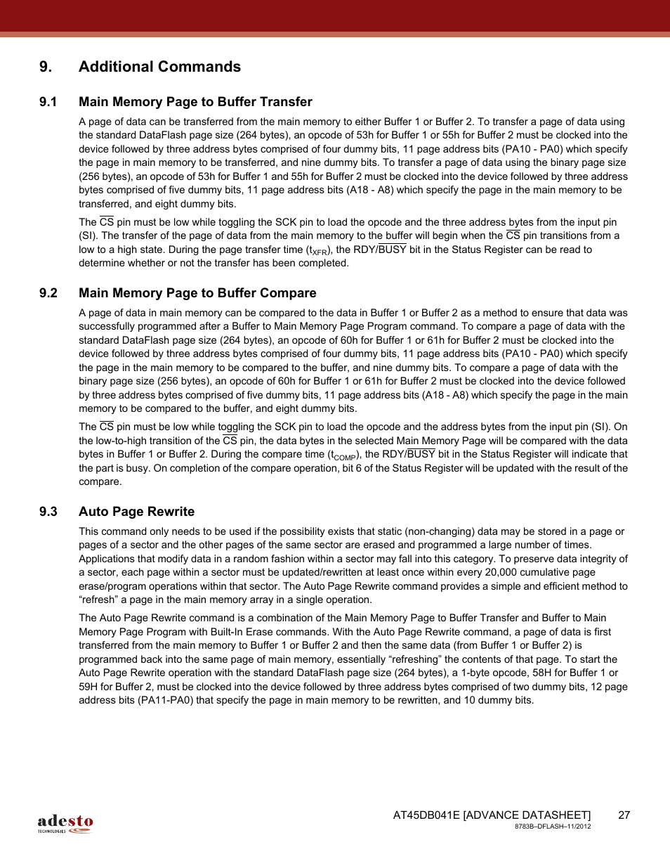 Additional commands | Rainbow Electronics AT45DB041E User Manual | Page 27 / 71