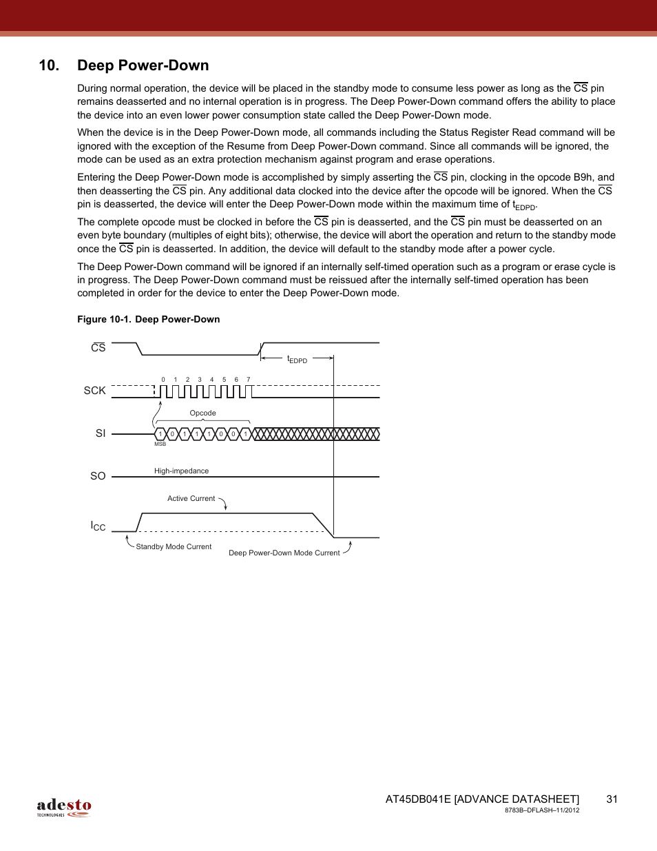 Deep power-down | Rainbow Electronics AT45DB041E User Manual | Page 31 / 71