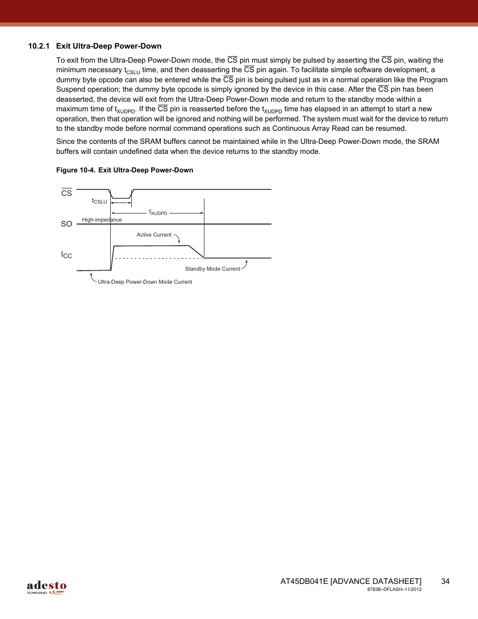 1 exit ultra-deep power-down | Rainbow Electronics AT45DB041E User Manual | Page 34 / 71