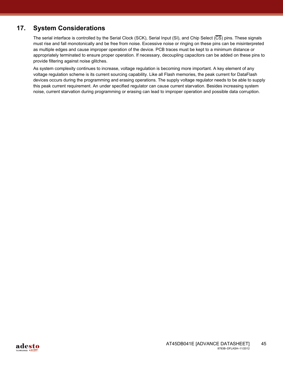 System considerations | Rainbow Electronics AT45DB041E User Manual | Page 45 / 71