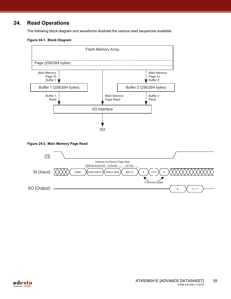 Read operations, Cs si (input) so (output) | Rainbow Electronics AT45DB041E User Manual | Page 55 / 71