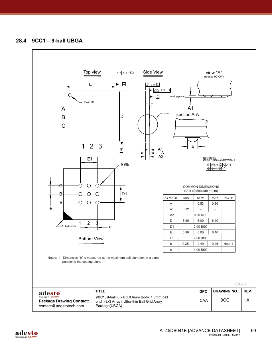 4 9cc1 – 9-ball ubga | Rainbow Electronics AT45DB041E User Manual | Page 69 / 71