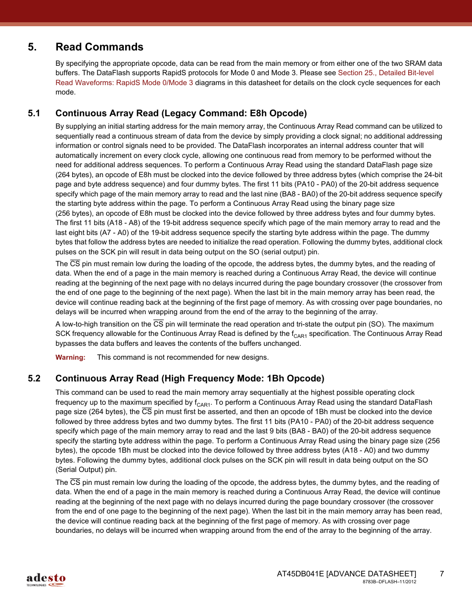 Read commands | Rainbow Electronics AT45DB041E User Manual | Page 7 / 71