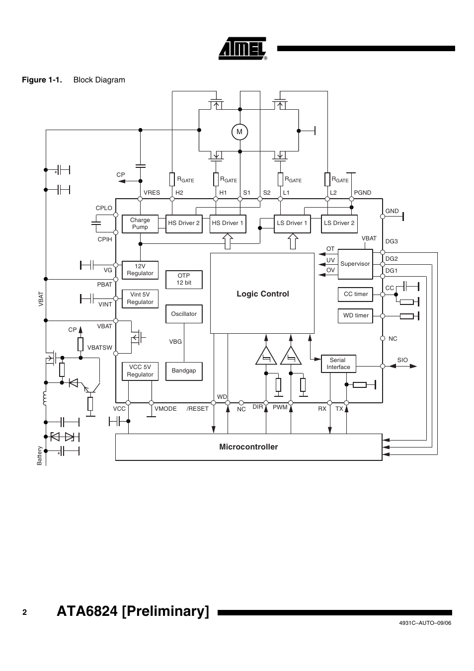 Ata6824 [preliminary, Microcontroller logic control | Rainbow Electronics ATA6824 User Manual | Page 2 / 22