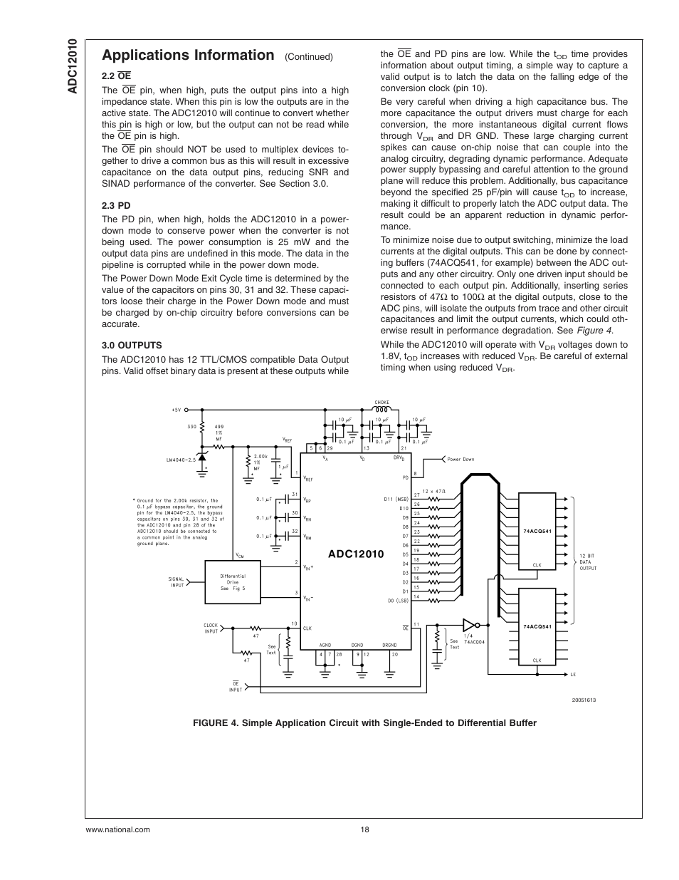 2 oe, 3 pd, 0 outputs | Applications information | Rainbow Electronics ADC12010 User Manual | Page 18 / 22