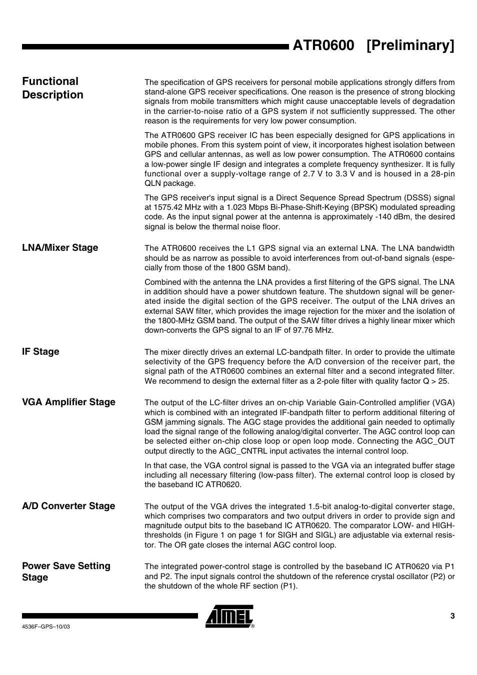 Atr0600 [preliminary, Functional description | Rainbow Electronics ATR0600 User Manual | Page 3 / 11