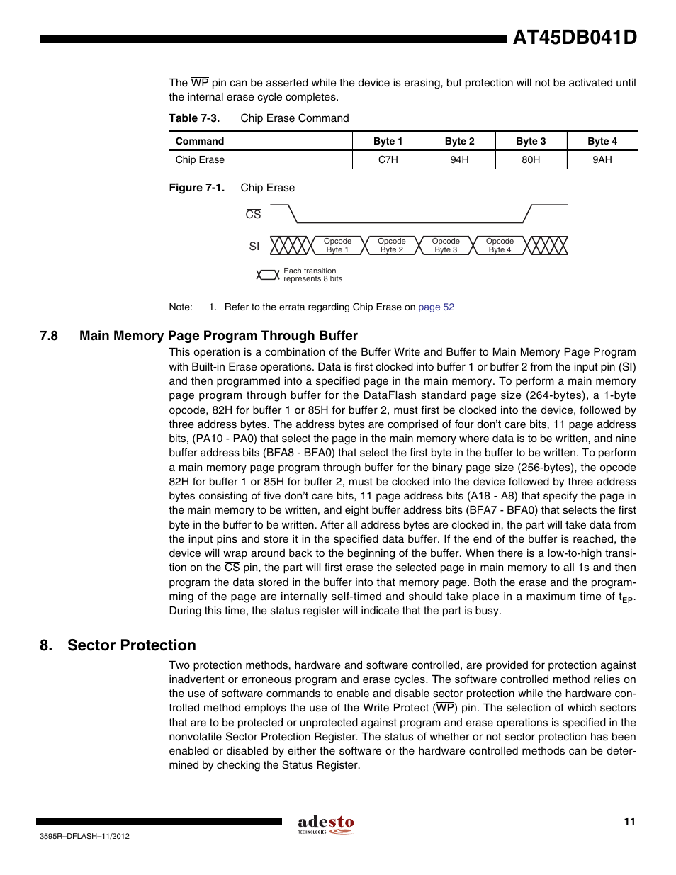 Sector protection | Rainbow Electronics AT45DB041D User Manual | Page 11 / 53