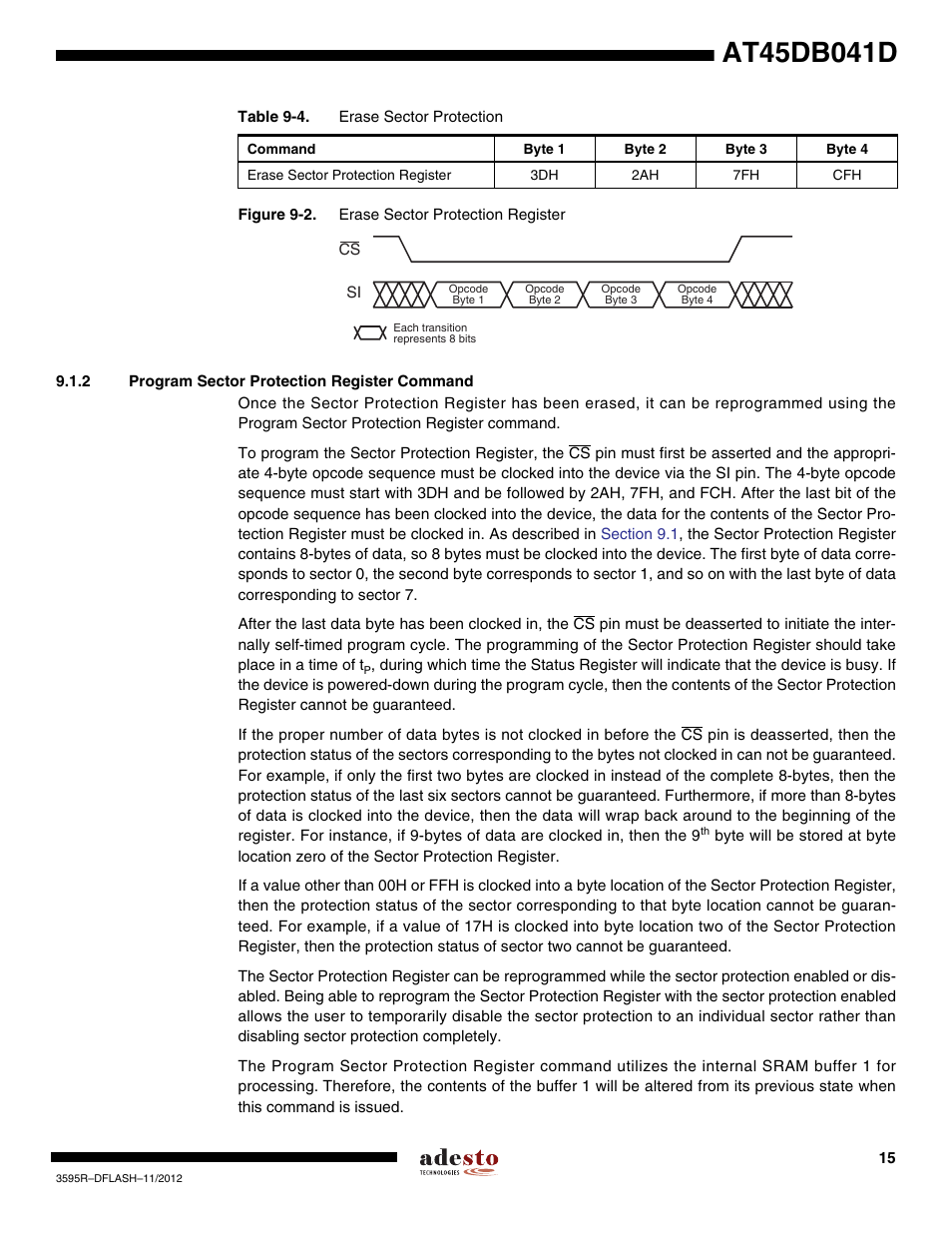 2 program sector protection register command | Rainbow Electronics AT45DB041D User Manual | Page 15 / 53