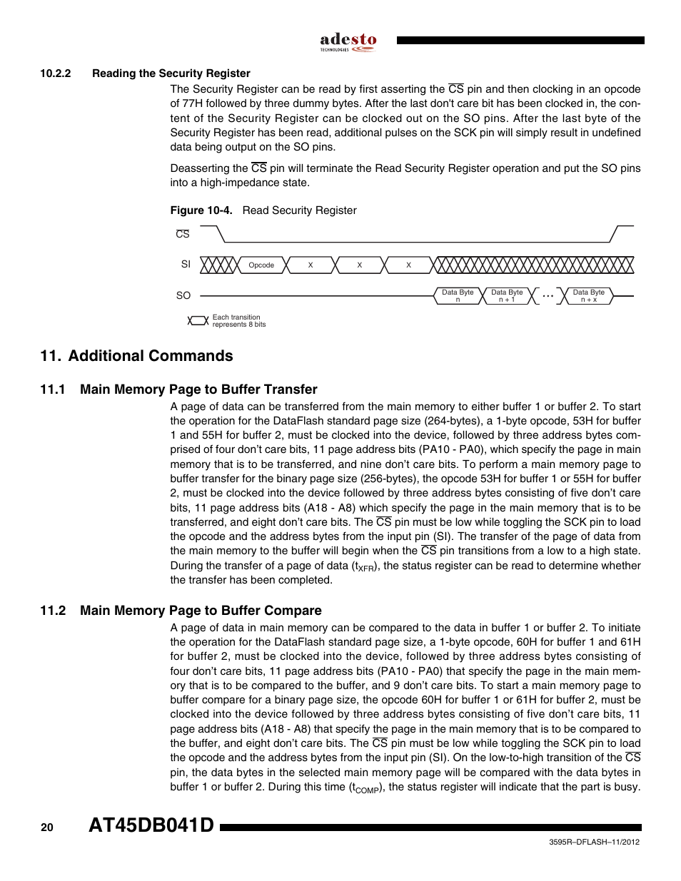 2 reading the security register, Additional commands | Rainbow Electronics AT45DB041D User Manual | Page 20 / 53