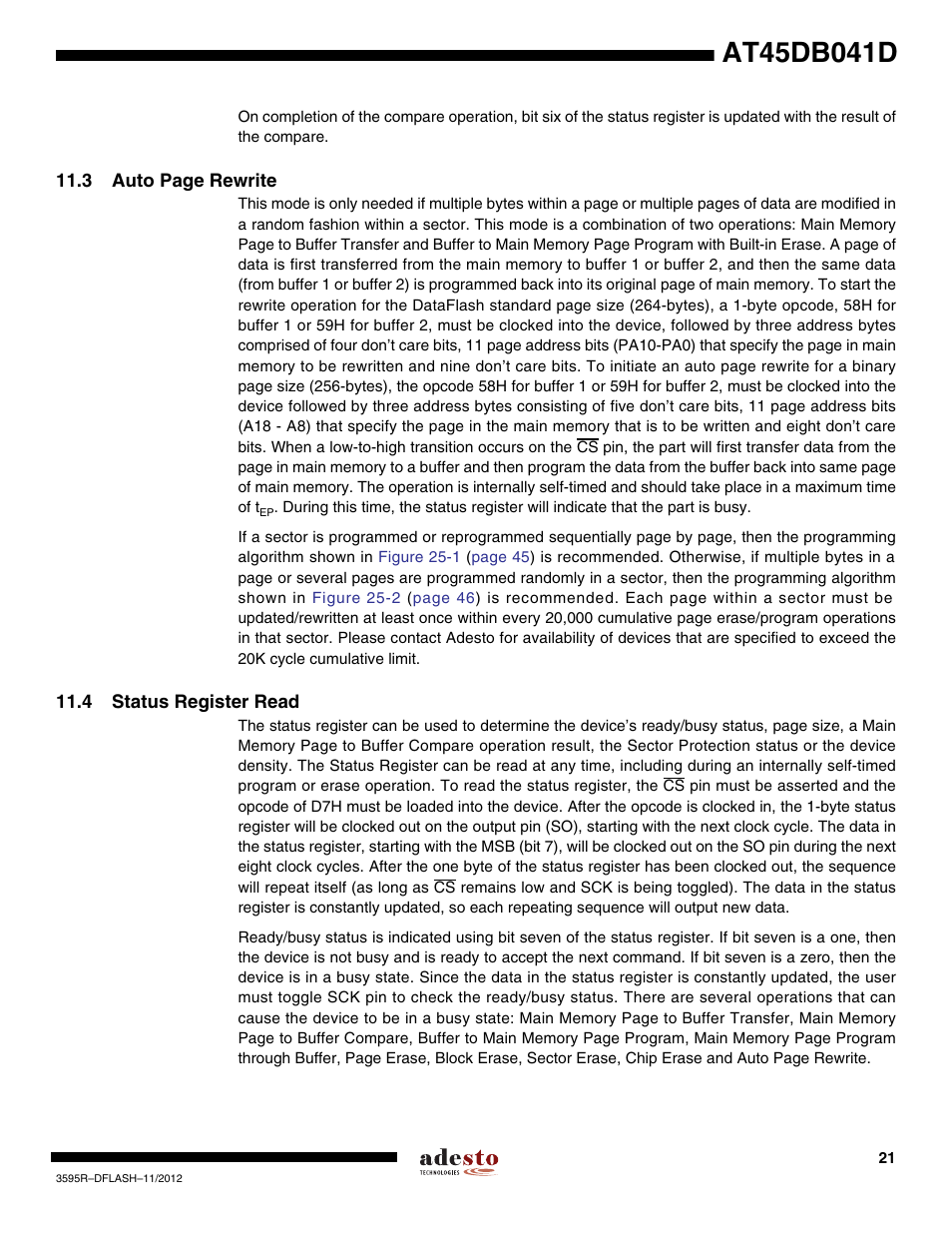 4 status register read | Rainbow Electronics AT45DB041D User Manual | Page 21 / 53