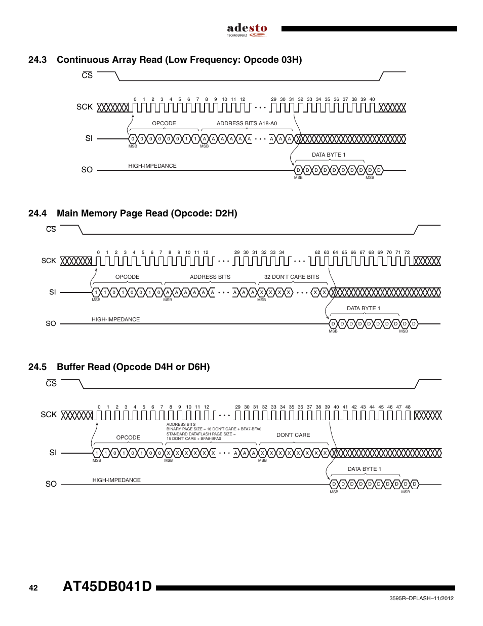 5 buffer read (opcode d4h or d6h), Sck cs si so | Rainbow Electronics AT45DB041D User Manual | Page 42 / 53