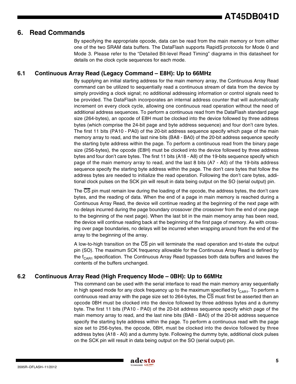 Read commands | Rainbow Electronics AT45DB041D User Manual | Page 5 / 53