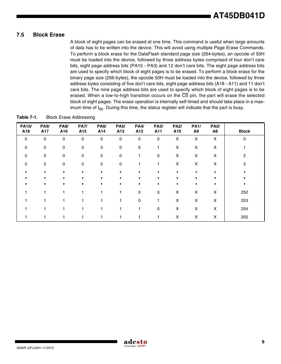 5 block erase | Rainbow Electronics AT45DB041D User Manual | Page 9 / 53