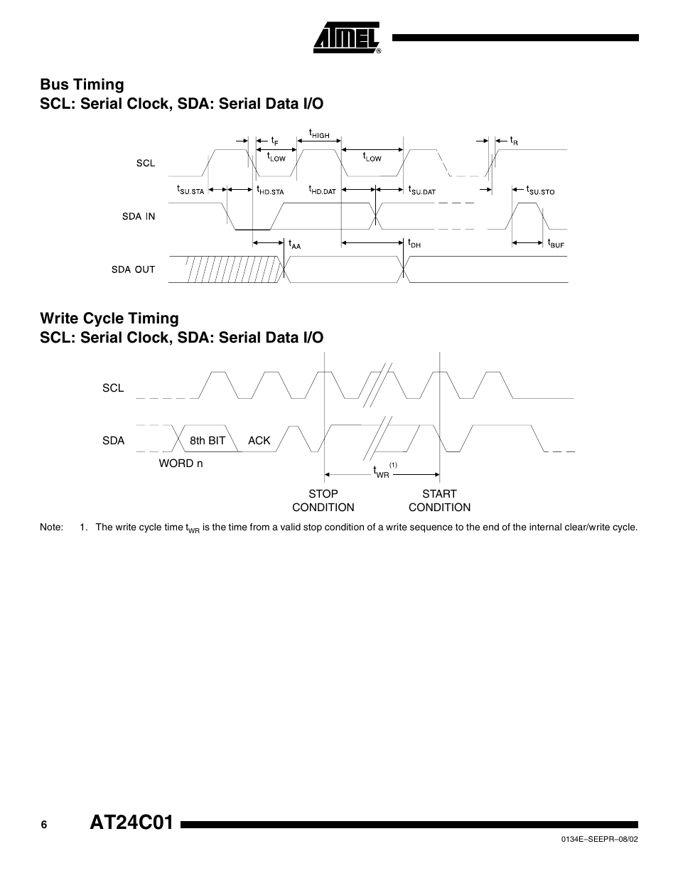 Bus timing scl: serial clock, sda: serial data i/o, At24c01 | Rainbow Electronics AT24C01 User Manual | Page 6 / 14
