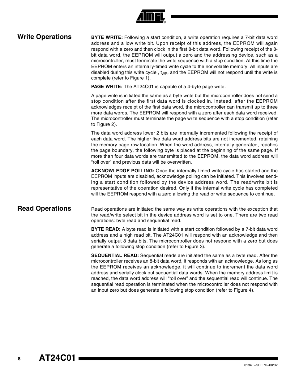 Write operations, Read operations, At24c01 | Rainbow Electronics AT24C01 User Manual | Page 8 / 14