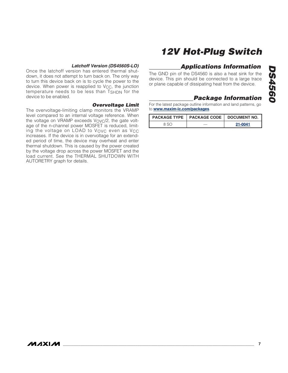 Applications information, Package information | Rainbow Electronics DS4560 User Manual | Page 7 / 8