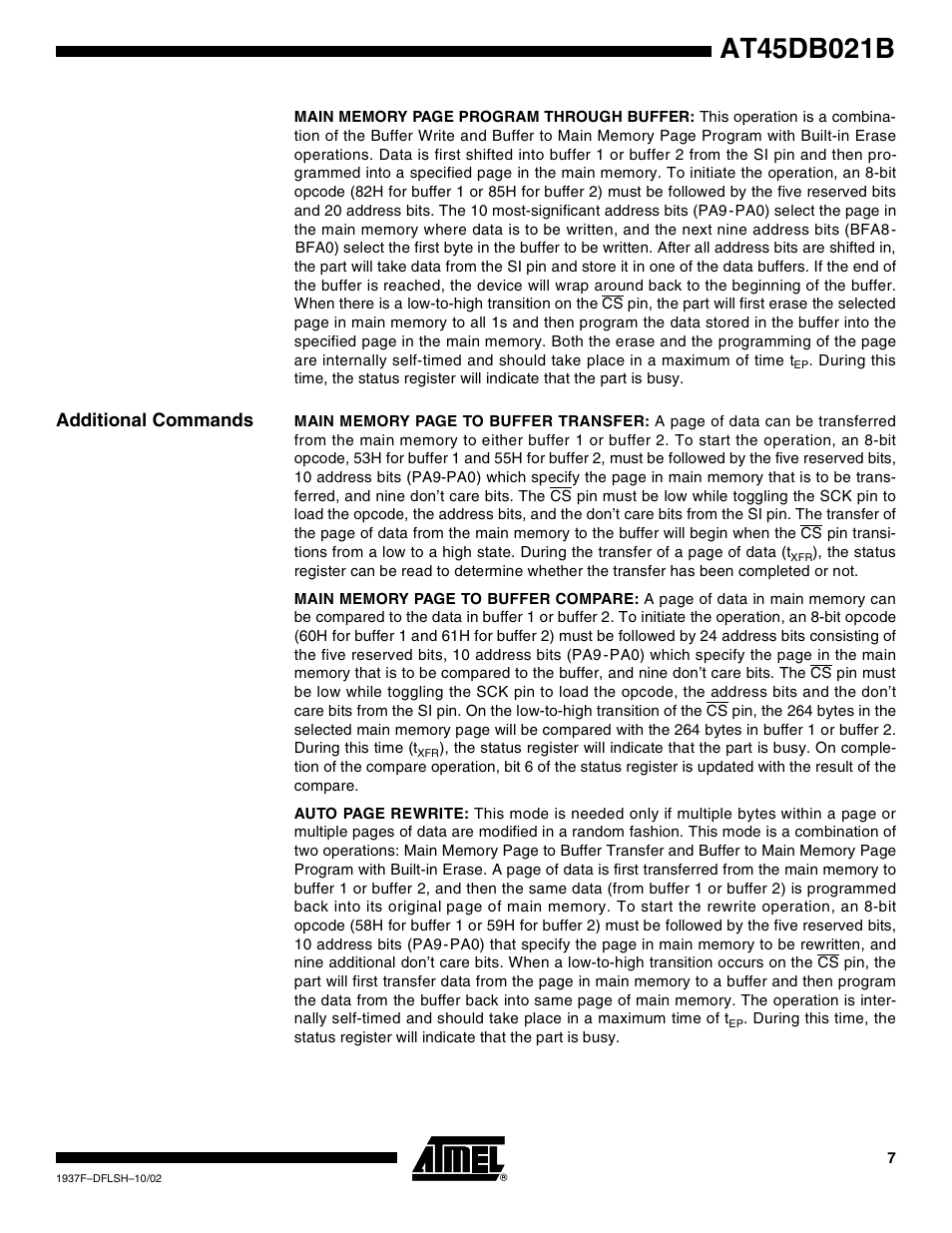 Additional commands | Rainbow Electronics AT45DB021B User Manual | Page 7 / 33