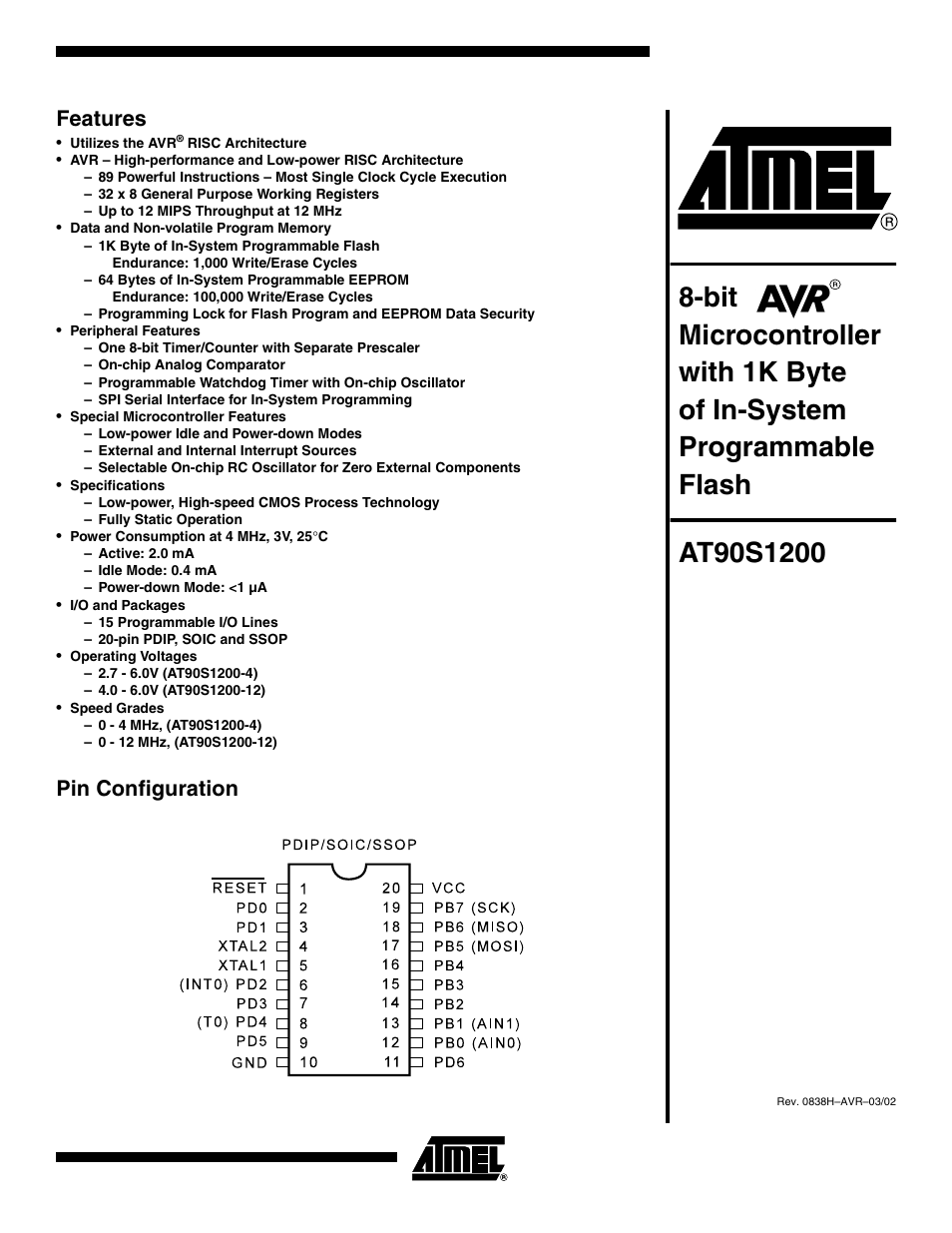 Rainbow Electronics AT90S1200 User Manual | 71 pages