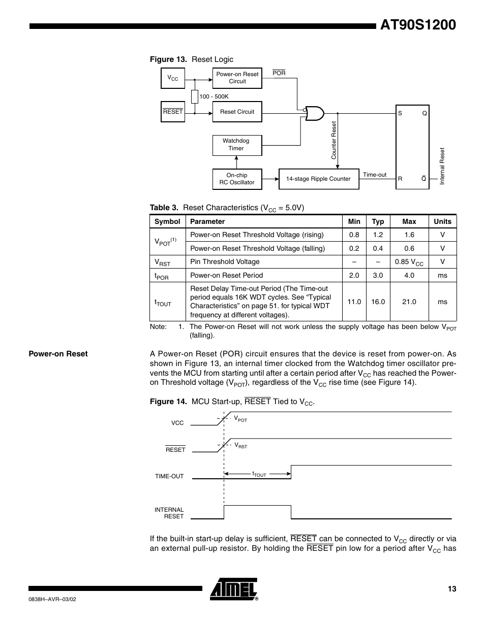 Power-on reset | Rainbow Electronics AT90S1200 User Manual | Page 13 / 71