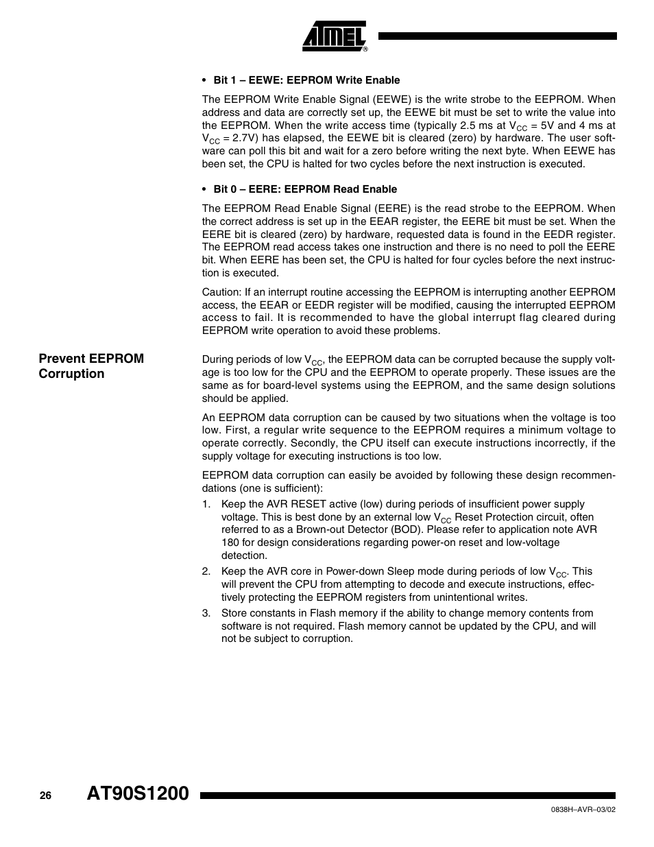 Prevent eeprom corruption | Rainbow Electronics AT90S1200 User Manual | Page 26 / 71