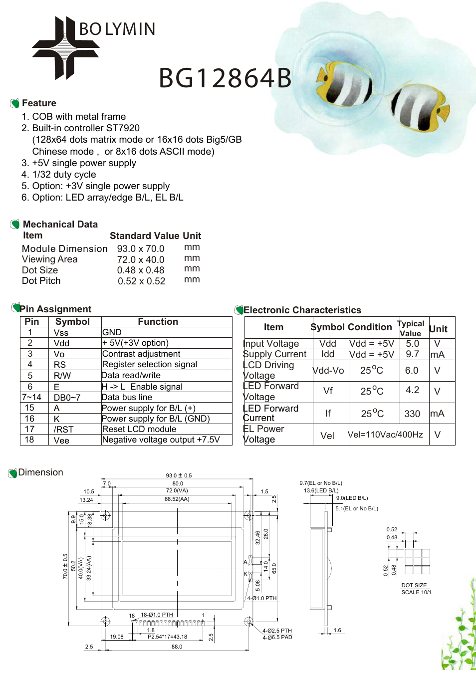 Rainbow Electronics BG12864B User Manual | 1 page