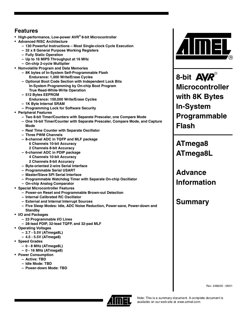 Rainbow Electronics ATmega8L User Manual | 15 pages