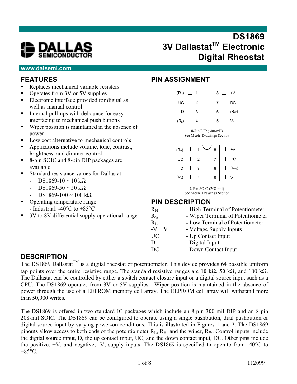 Rainbow Electronics DS1869 User Manual | 8 pages