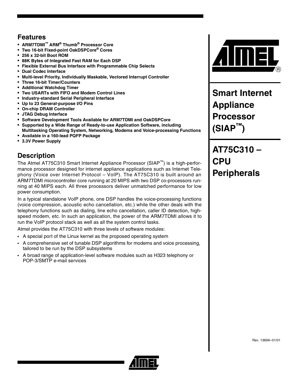 Rainbow Electronics AT75C310 User Manual | 132 pages