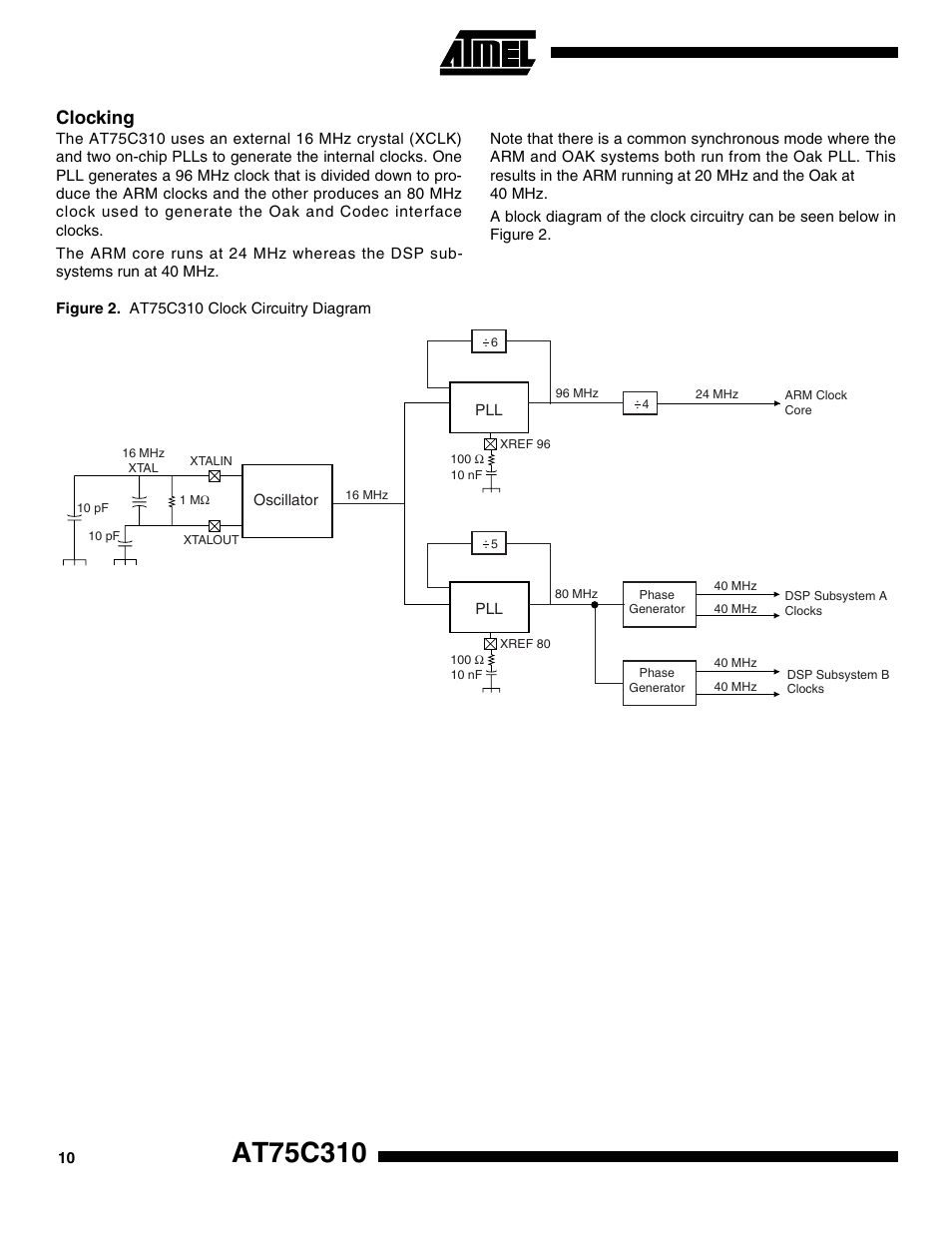 Clocking | Rainbow Electronics AT75C310 User Manual | Page 10 / 132