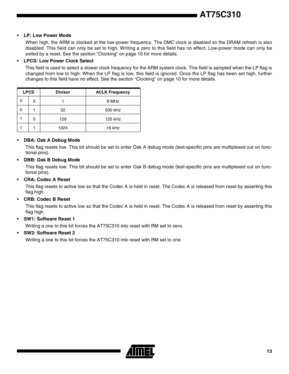 Rainbow Electronics AT75C310 User Manual | Page 13 / 132