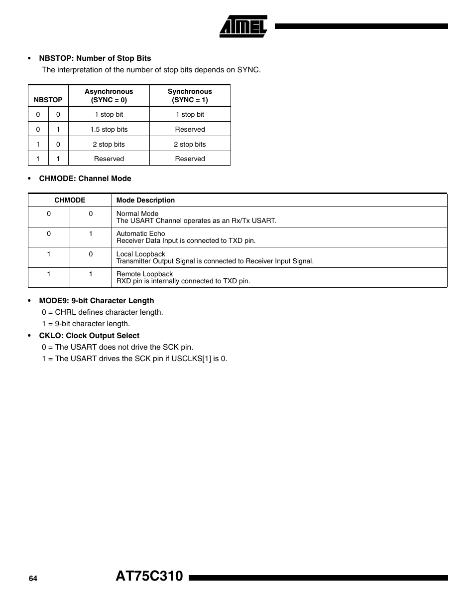 Rainbow Electronics AT75C310 User Manual | Page 64 / 132