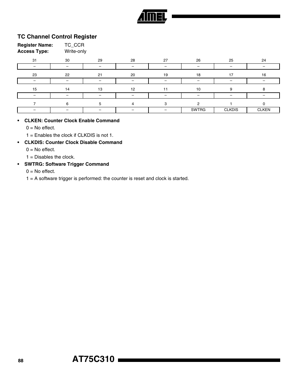 Tc channel control register | Rainbow Electronics AT75C310 User Manual | Page 88 / 132