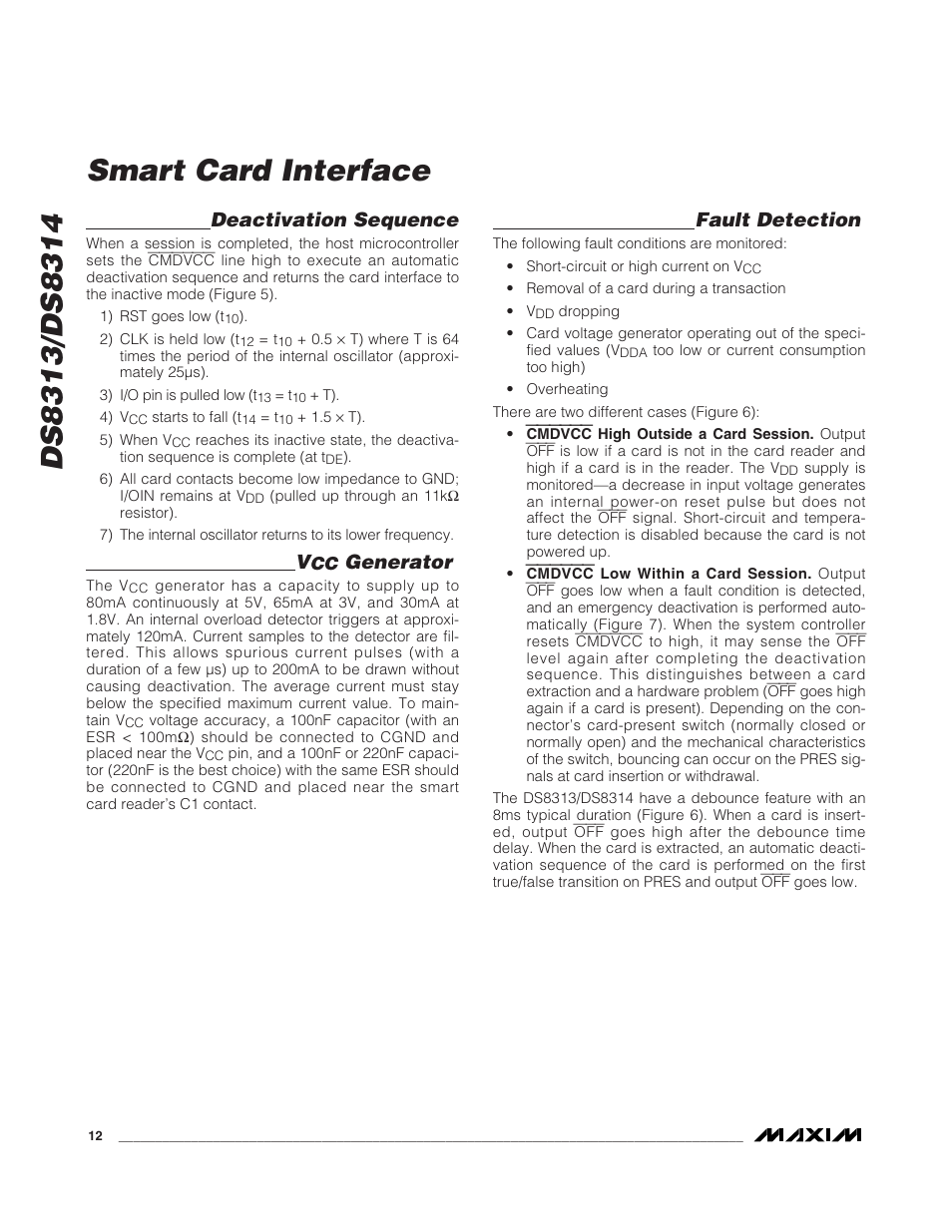 Smart card interface, Deactivation sequence, Generator | Fault detection | Rainbow Electronics DS8314 User Manual | Page 12 / 17