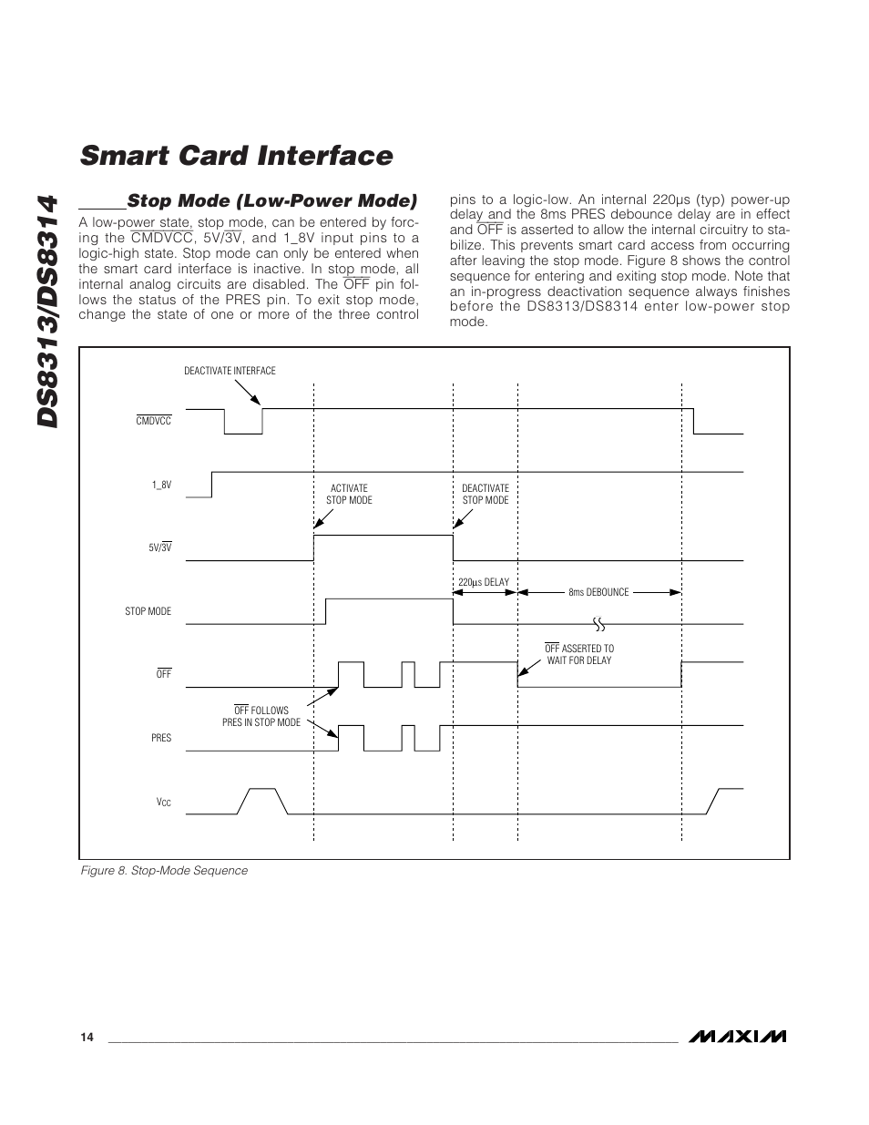 Smart card interface, Stop mode (low-power mode) | Rainbow Electronics DS8314 User Manual | Page 14 / 17