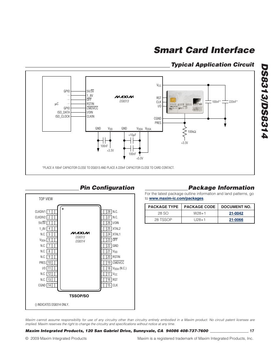 Pin configuration, Typical application circuit package information | Rainbow Electronics DS8314 User Manual | Page 17 / 17