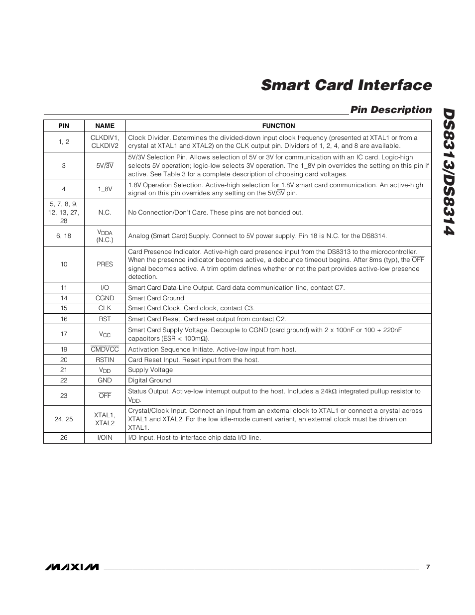 Pin description | Rainbow Electronics DS8314 User Manual | Page 7 / 17