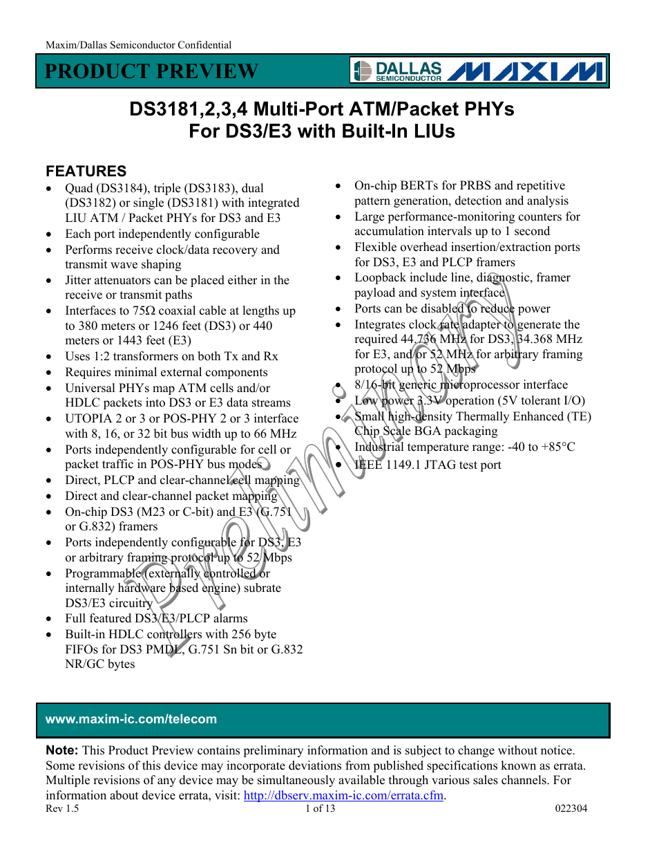 Rainbow Electronics DS3184 User Manual | 13 pages