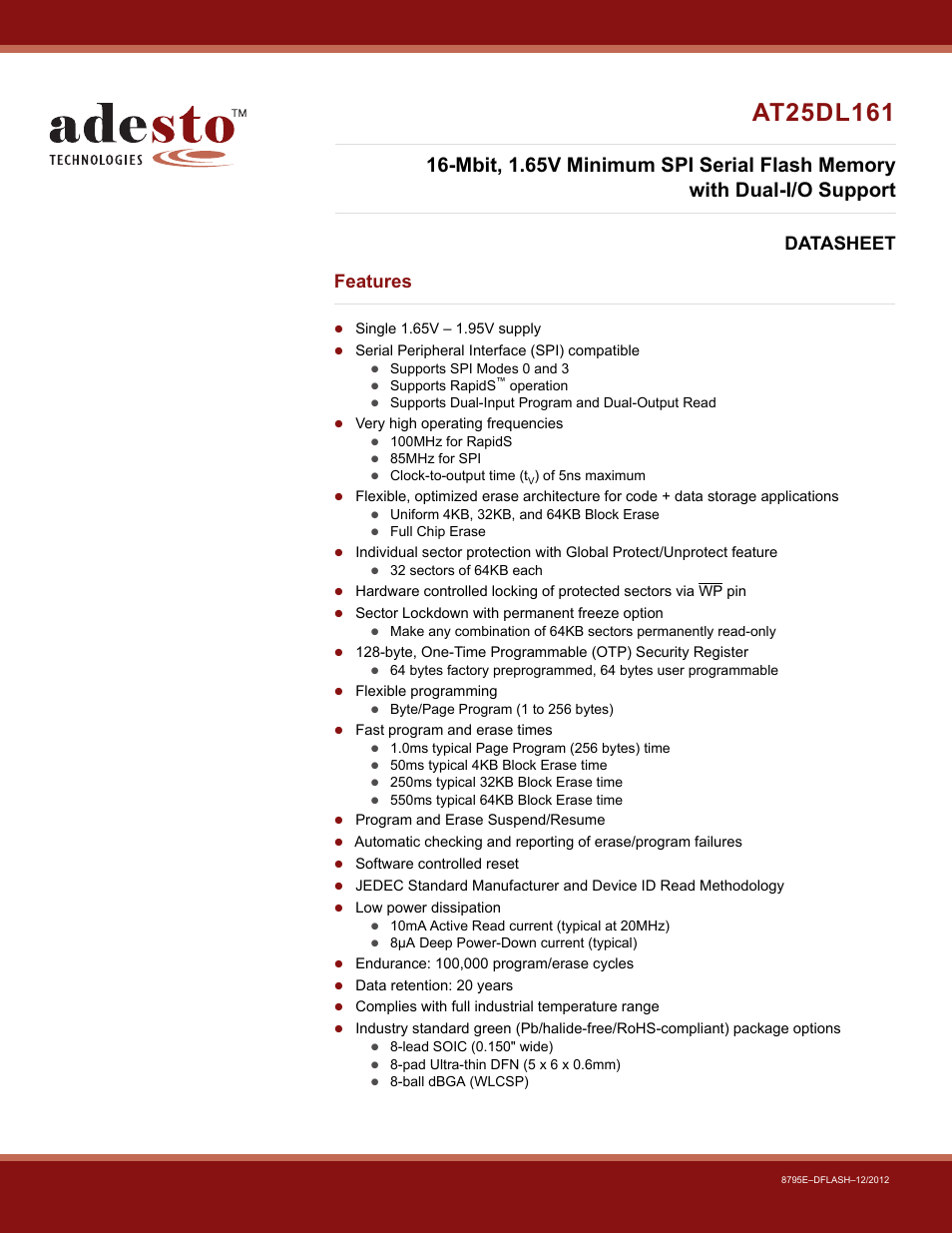 Rainbow Electronics AT25DL161 User Manual | 58 pages