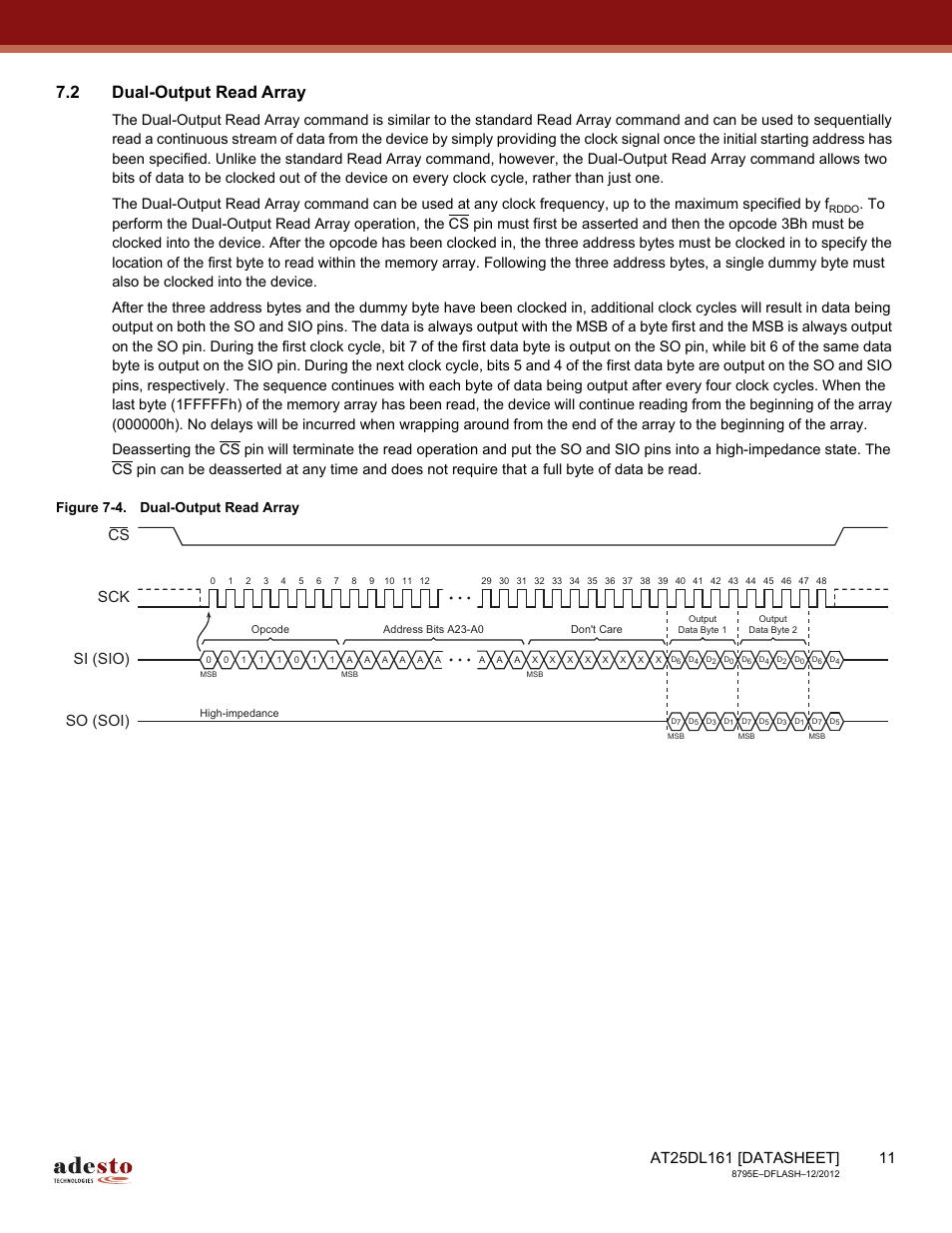 2 dual-output read array, Sck cs si (sio) so (soi) | Rainbow Electronics AT25DL161 User Manual | Page 11 / 58