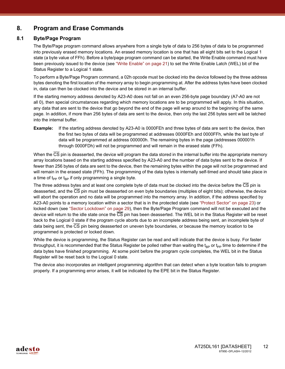 Program and erase commands | Rainbow Electronics AT25DL161 User Manual | Page 12 / 58