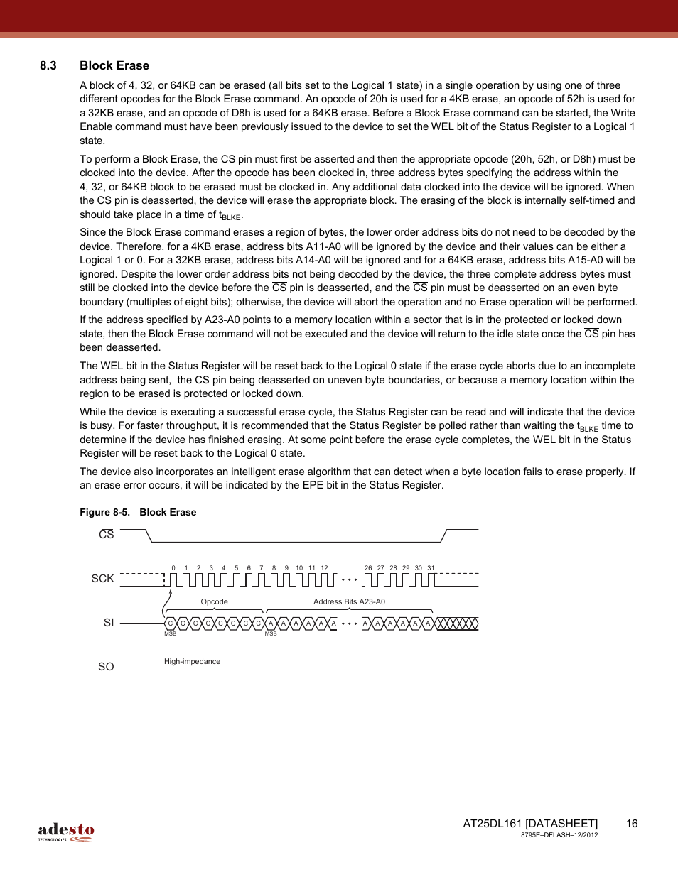 3 block erase, Sck cs si so | Rainbow Electronics AT25DL161 User Manual | Page 16 / 58