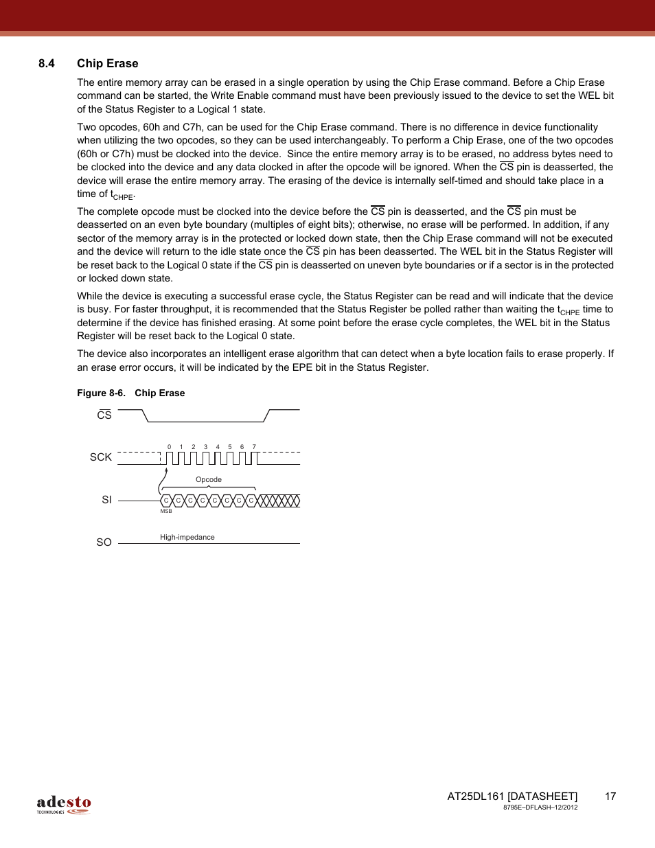 4 chip erase, Sck cs si so | Rainbow Electronics AT25DL161 User Manual | Page 17 / 58