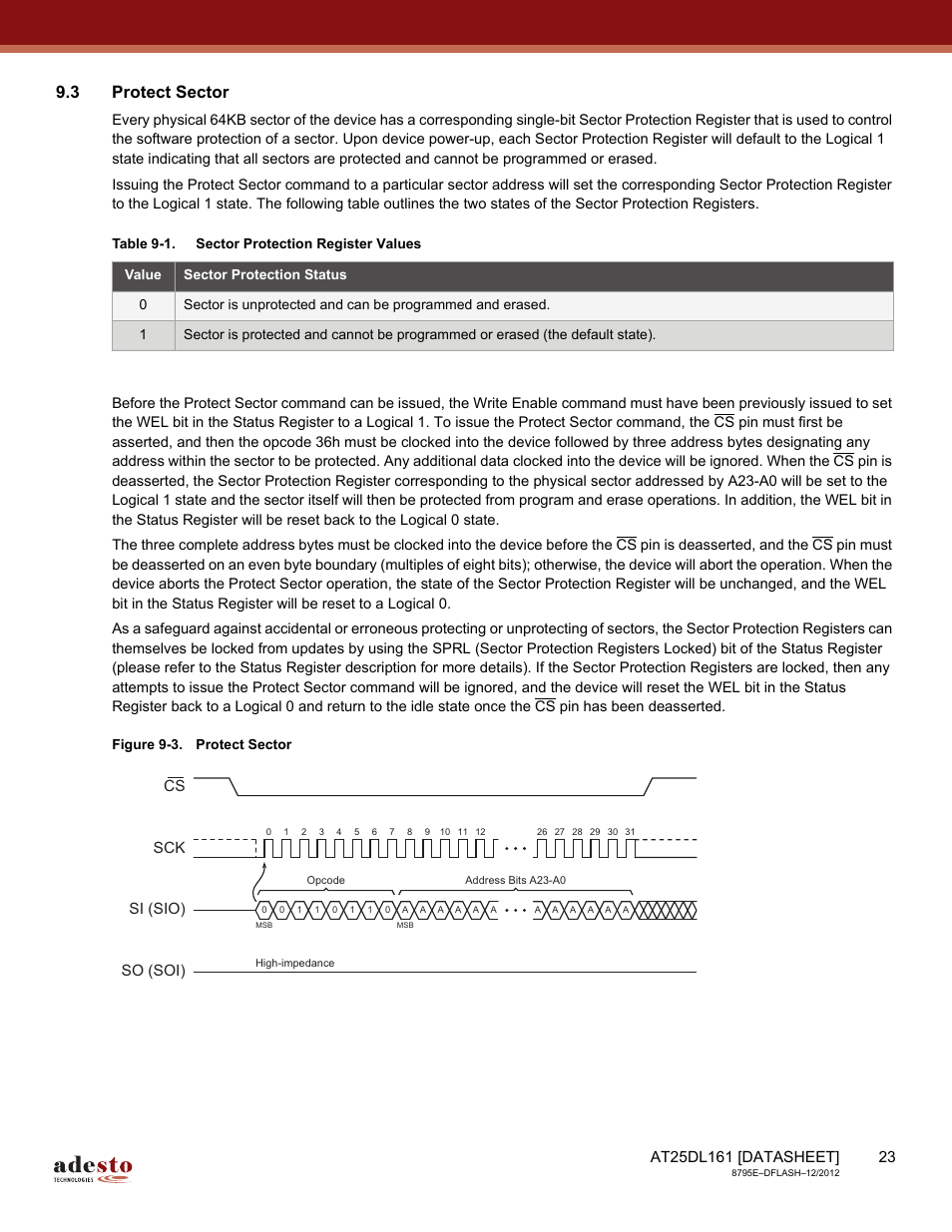 3 protect sector, Sck cs si (sio) so (soi) | Rainbow Electronics AT25DL161 User Manual | Page 23 / 58