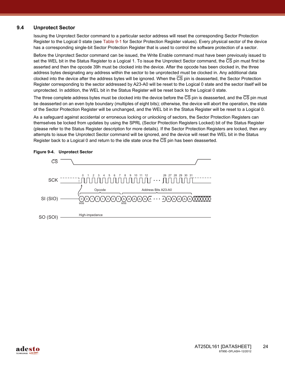 4 unprotect sector, Sck cs si (sio) so (soi) | Rainbow Electronics AT25DL161 User Manual | Page 24 / 58