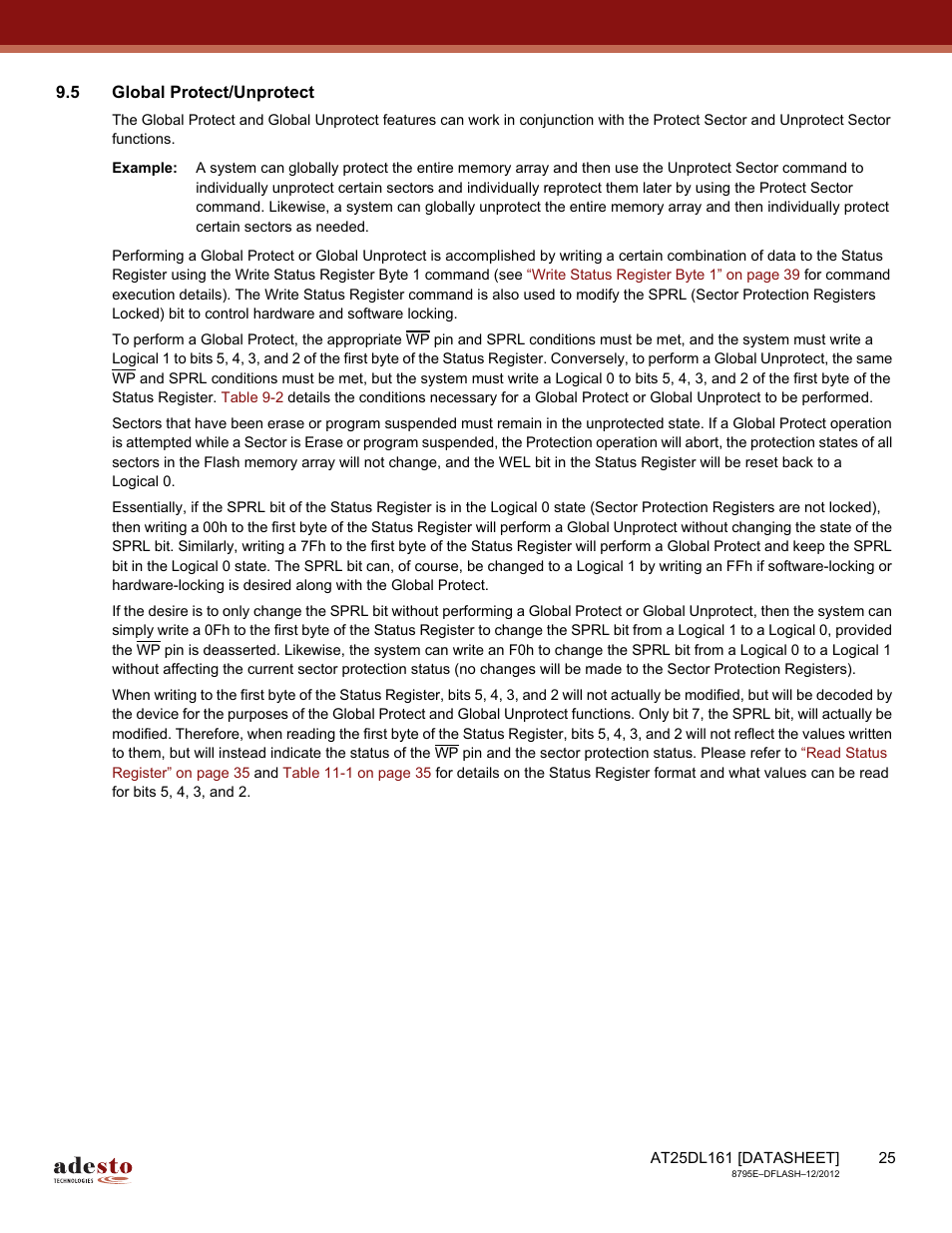 5 global protect/unprotect | Rainbow Electronics AT25DL161 User Manual | Page 25 / 58