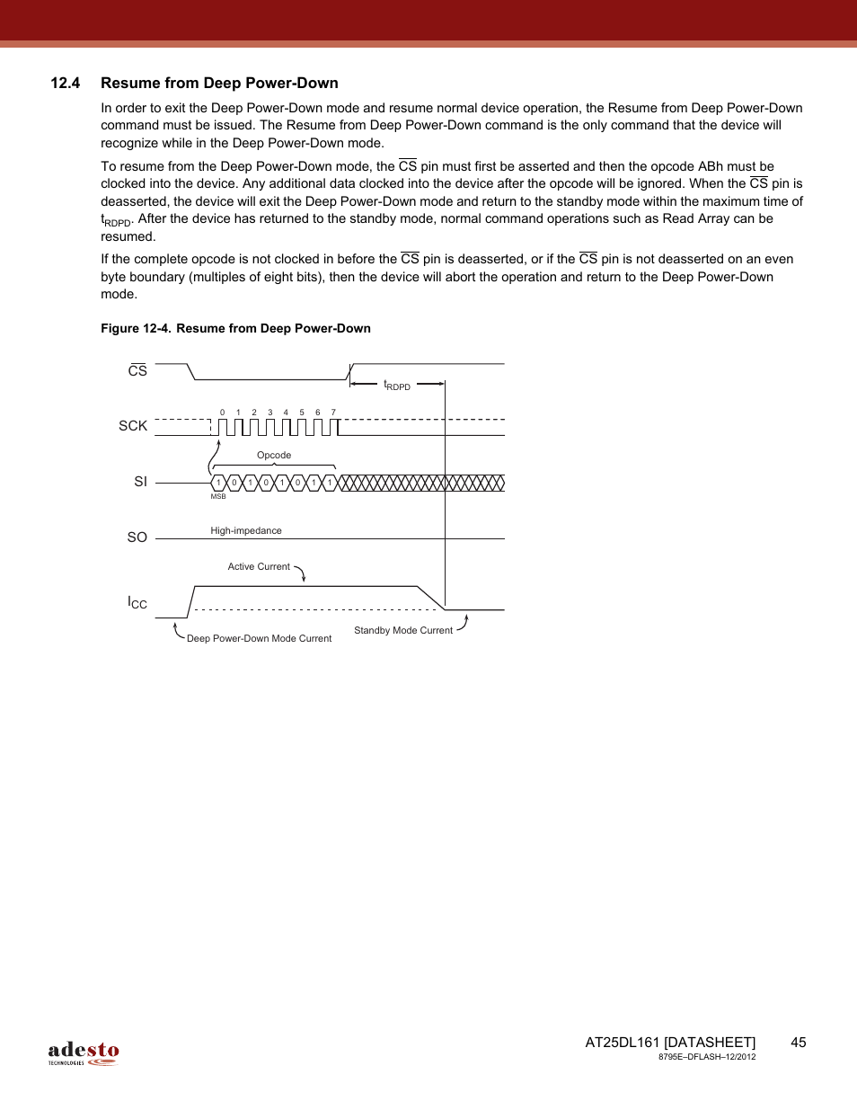 4 resume from deep power-down, Sck cs si so | Rainbow Electronics AT25DL161 User Manual | Page 45 / 58