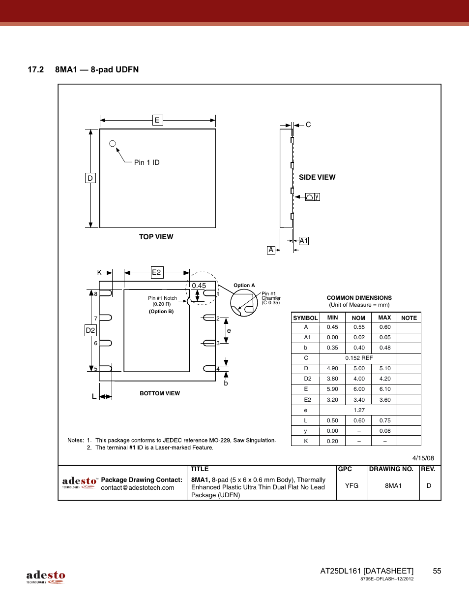 2 8ma1 — 8-pad udfn | Rainbow Electronics AT25DL161 User Manual | Page 55 / 58